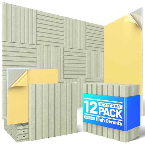 Image of 12 Pack Sound Proof Foam Panels for Walls, Acoustic Panels Self-Adhesive | 12 inch X 12 inch X 0.4 inch Slatted Soundproof Wall Panel, High Density Sound Absorbing Panel for Gaming Recording Studio Decor-Sage
