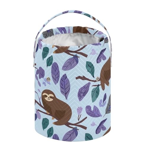 Image of Tatenale Crochet Bag Yarn Bag Knitting Project Bag with Pockets and Handle Portable Yarn Storage Organizer Tangle Free 8.3x11 InchCartoon Sloths Branch Purple35