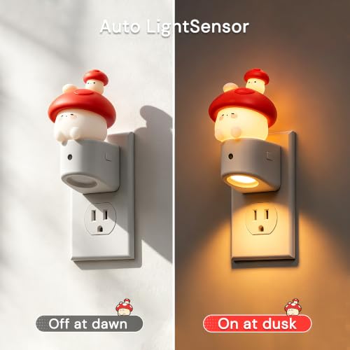 Image of L LOHAS LED Night Light for Kids,Mushroom Night Light,Color Changing | LED Night Light with Dusk to Dawn Sensor, Christmas, Birthday Gift Nightlight for Girls & Kids, Room Decor 2 Pack