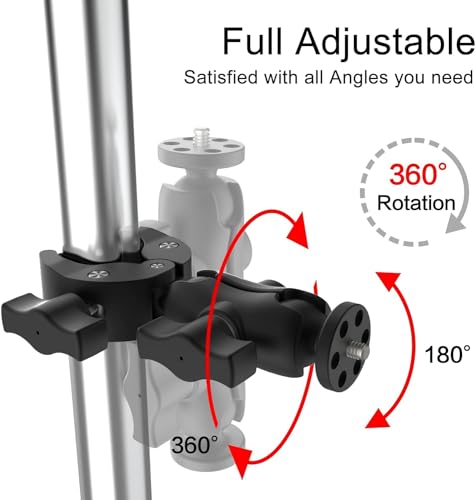 Image of Action Pro Super Camera Clamp Mount Double Socket Arm 1 /4 inch-20 Ball Head Adapter Compatible with GoPro AKASO DJI Action Insta360 DSLR Digital Camera Monitor /LED Lights