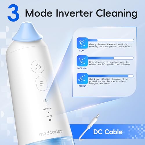 Image of Dual Powered Nasal Irrigation System Nasal Rinse & Wash | Quick Relief of Nasal Discomfort with 30 Salt Packets, 2 Sets of Nose Pillows, Rechargeable, 2-Year Service Support