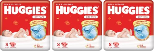 Image of Huggies Dry Tape | Adjustable Tape Style Diapers, Small (S) Size (4-8 Kgs), Pack of 102 | Up To 2X Faster Absorption, Up To 12 Hours Overnight Absorption unisex