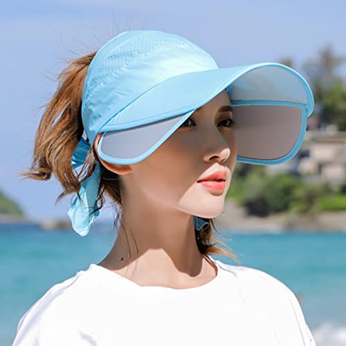 Peicees Wide Brim Visor Hat For Women Golf Visor Cap Sun Protection Hat For Beach Garden Tennis Running Sunshade Hat Light Blue #TOP2