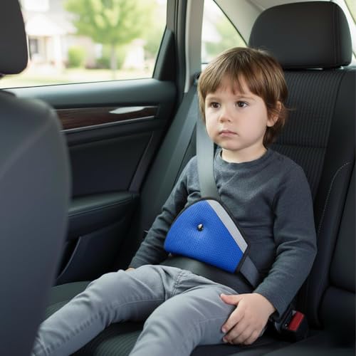Image of Safe-O-Kid (Pack of 2) Car Safety Seat Belt Holder - Secure Seat Belt Keeper for Car Seat, Prevents Strap Twisting, Protects Neck, and Safeguards Kids from Car Belt Discomfort, Blue