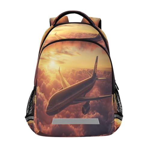 Airplane Flying above Clouds Backpack for Boys Girls Kids Elementary Bookbag School Bag Students Daypack Travel Rucksack
