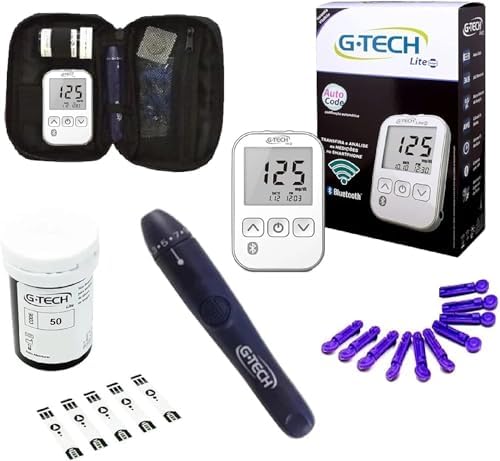 Kit Medidor de Glicose G-Tech Lite Smart Bluetooth 60 Tiras 10 La...