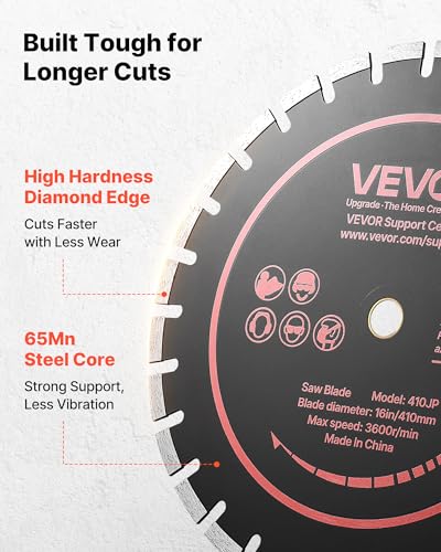 Image of VEVOR Diamond Blades 16 inch, 3-Pack Concrete Saw Blade Set, 1 in Arbor, High-Hardness Diamond Segments, 65Mn Steel Core, Dry Wet Cutting, Clean Edges for Concrete, Masonry, Brick, Stone, Granite