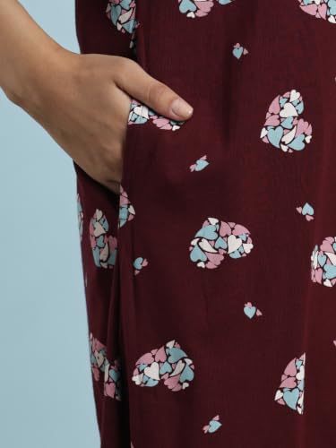 Image of 9shines Label Hosiery Cotton Knee Length Short Night Dress | Short Nighty for Women with Pocket | Graphic Print Nightwear | Night Gown for Women (M-7XL)