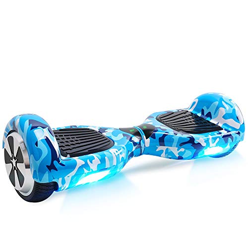Windgoo N1 Overboard Hoverboard, 6.5 Pulgadas 250W 2WD Glyboard, Actualiza con Altavoces Bluetooth & Luz LED, Regalo para Niño Adulto (Azul Cristal)