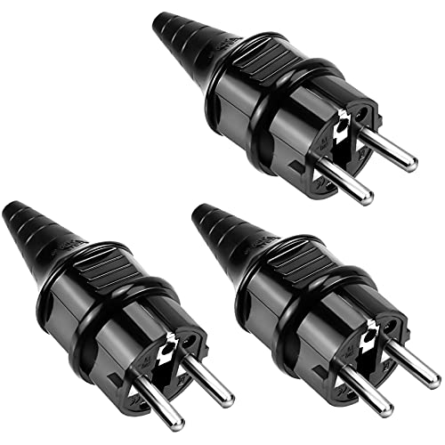 3pcs Clavija 250V  16A  Enchufe Profesional Conector de Goma con Manguera con Protección de Contacto