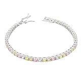 My Daily Styles 925 Sterling Silver Round White Multicolor CZ Classic Tennis Bracelet