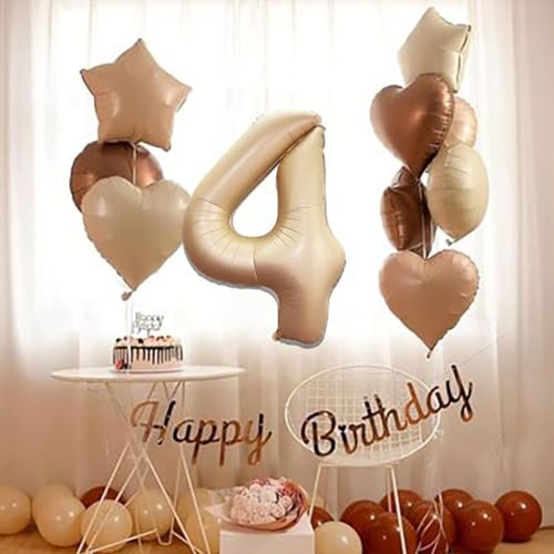 Image of Solid Beige 4 Number Foil Balloons 32 inch 4th Birthday Party Decoration Helium Supported