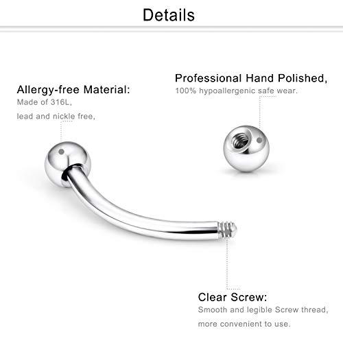 Dyknasz Eyebrow Barbell 16G Surgical Steel Rings with Clear Diamond CZ Curved Barballs Body Piercing Jewelry for Women Men 6mm 8mm 10mm 9 Pieces2