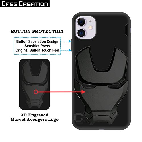 Image of COVERLY Official 3D Touch Feel Trending Avengers Logo Mask Soft Rugged Grip Silicone Iron Man Super Power Cartoon Movie Engraved Silicone Matte Back Cover for Apple iPhone 12 Pro - Black