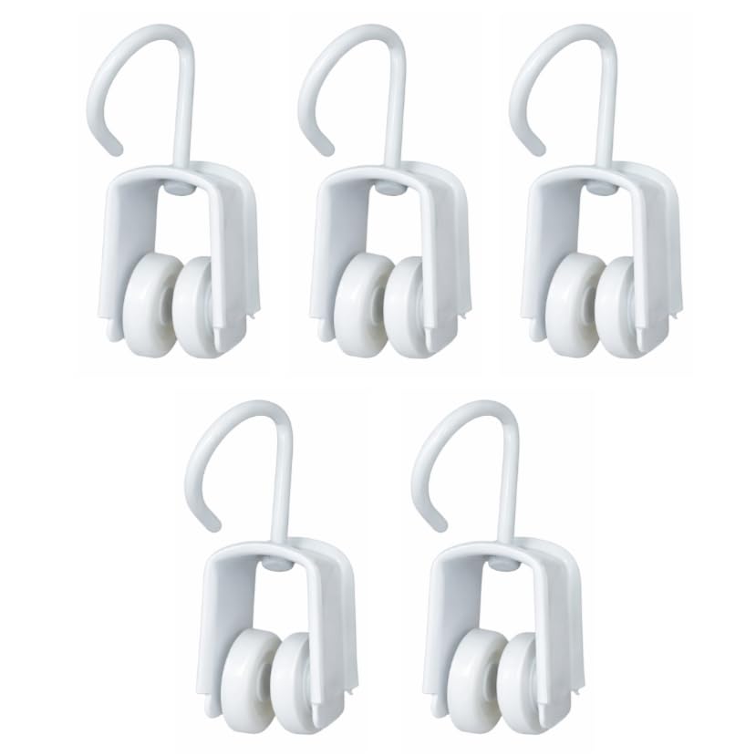 FERPASA® - Poleas Dobles Correderas para Cortinas y Toldos – Pack de 5 Poleas Blancas – Recambios Profesionales – Alta Resistencia, Deslizamiento Suave, Fácil Instalación (5)