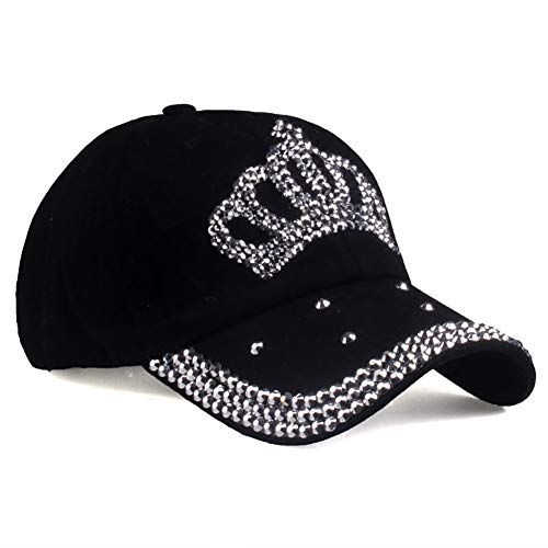 Gudessly Bling Women Baseball Cap Flower Snapback Rhinestone Sun Hats Adjustable Denim Jeans Hat (Crown-Black) #TOP2