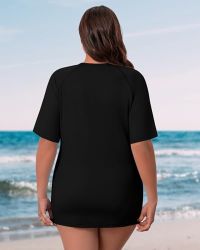 Huukeay 3 Pack Quick Dry Women's Plus Size Rash Guard Swim Shirts Short Sleeves Raglan Swimsuit T-Shirts Activewear Tops4