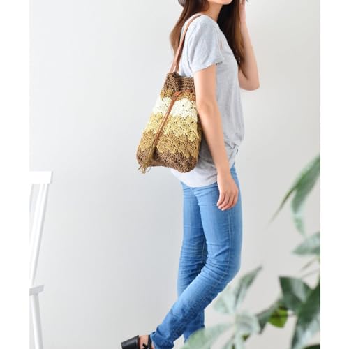 Image of MAIRO LIFESTYLE Straw Wicker Handmade Boho Summer Beach Drawstring Tote Bag