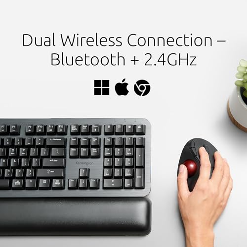 Image of Kensington TB450A Wireless Trackball Mouse, Bluetooth LE & 2.4GHz Connection, 4 DPI Options, Connect up to 3 Devices (K72174WW), Black-Red