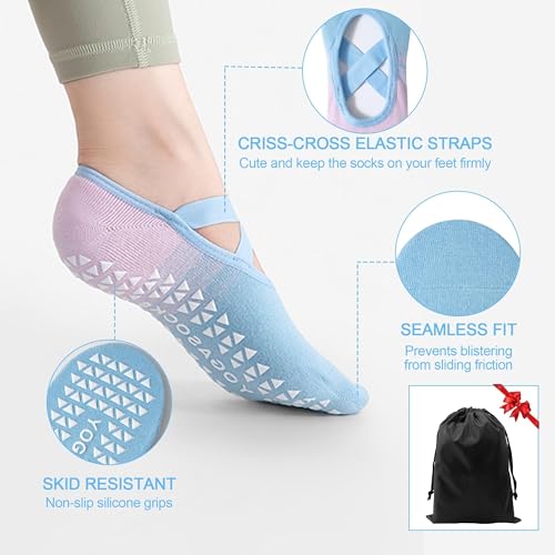 Image of Women's Grip Socks with Straps - 3 Pairs Non Slip Socks for Pilates, Yoga, Ballet & Barre Dance