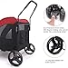 Extra Large Pet Stroller for Medium & Large Dogs, Foldable Four-Wheeled Trolley with Top Window, Holds Up to 60kg (Grey)(Red)