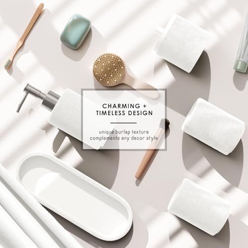 Clara Clark Bathroom Set - White Bathroom Accessories Set, 19PC Bathroom Accessory Set, Bathroom Sets with Shower Curtain Set, Soap Dispenser & Toothbrush Holder by Clara Clark - Image 5