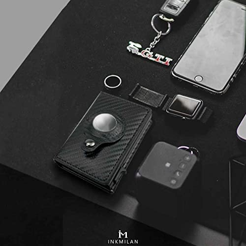 Image of INKMILAN Men's Slim Airtag Pop-Up Wallet Version 2 Credit Card Holder, RFID Blocking Anti-Loss Money Purse Ideal Gift for Men (No AirTag Included) (Carbon Fiber)