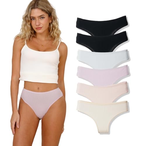 Hialegion Mujer Tanga de Algodón Suave Braga Bikini Transpirable con Cinturón Elástico Pack de 6 XL
