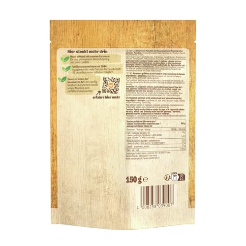 Seeberger Rauchmandeln geröstet & gesalzen 5er Pack: Geröstete Mandeln mit salziger Note und intensivem Raucharoma - im praktischen Zip-Beutel, vegan (5 x 150 g)