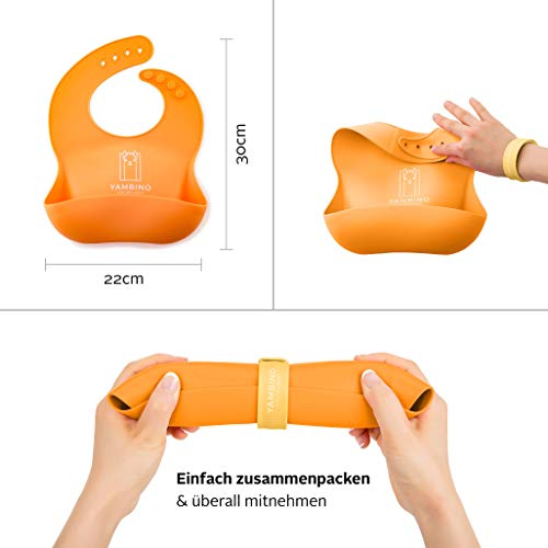 YAMBINO Babyslabbetjes met bevestigingsriem, BPA-vrij, zachte slabbetjes van siliconen met opvangbak, zonder morsen… - Image 5