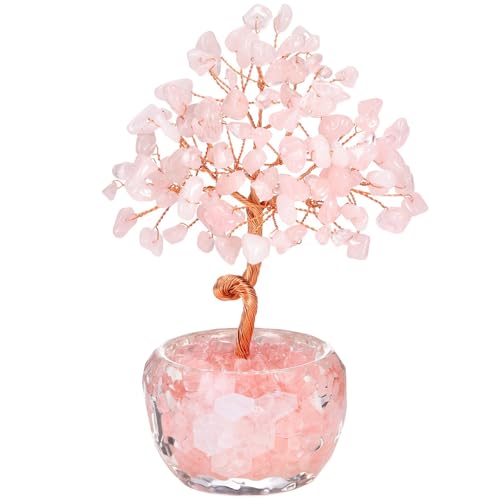 AURIVEE Árbol de la Vida de Cristal Rosa Árbol del Dinero Feng Shui con Piedras Naturales, Decoración Zen y Regalo Espiritual para Casa y Oficina