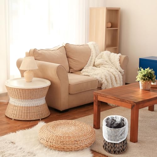Image of Ctosree 1.3 Gallons Small Trash Can with Lid Handle Boho Woven Braided Bathroom Waste Basket Trash Can with 100 Garbage Bags for Bedroom Office Laundry(Braided Polypropylene, Dark Brown)