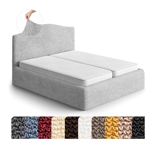 PAULATO Stretch Headboard and Frame Slipcover – Soft Bi-Elastic 1-Piece Bedframe Cover – Furniture Protector Machine Washable – Light Grey (Full/Queen 55"-71" Wide)