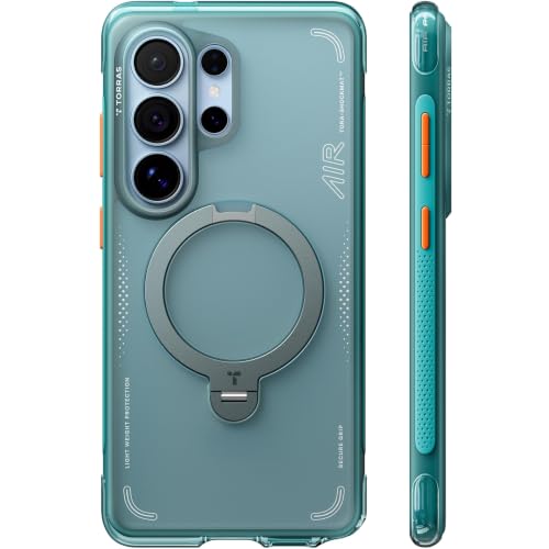 TORRAS Ostand Q3 Air Capa para Samsung Galaxy S26 Ultra com Suporte Magnético 360°, Compatível com MagSafe, Airbag, Proteção Militar, Capa Antichoque para S26 Ultra 6,9", Verde