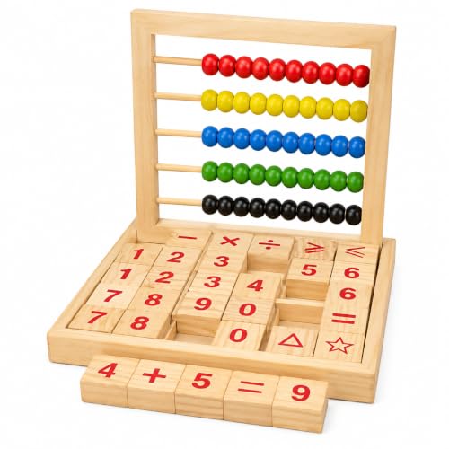Image of LITTLEMIND Wooden Abacus Math Learning Toy for Kids 3+ Years | Counting Beads & Number Blocks | Montessori Educational Toy for Addition, Subtraction & Early Learning | STEM Preschool Toy