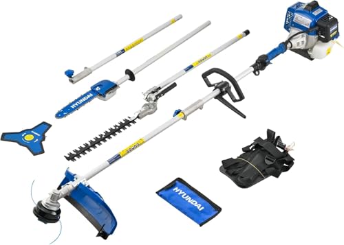 Hyundai Multi-Tool Thermique 56 CC 5-en-1 – Débroussailleuse, Taille-Haies, Scie Élagage & Accessoires, Arbre Séparable, Harnais Inclus, Système de...