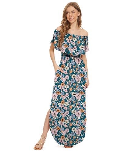 Image of LILBETTER Womens Off The Shoulder Ruffle Party Dresses Side Split Beach Maxi Dress