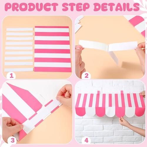 Image of Tallew 4 Pcs 3D Circus Awning Wall Decoration Farmers Market Party Decorations Carnival Awning for Halloween Carnival Theme Party Classroom Decorations(Pink and White)