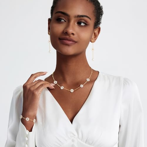 Image of Zeffy Gold Pearl Necklace for Women, Dainty 14K Gold /Silve Plated Layered Pearl Choker Pearl Earrings Pearl Bracelets Wedding Trendy Gold Jewelry Set for Women Gifts