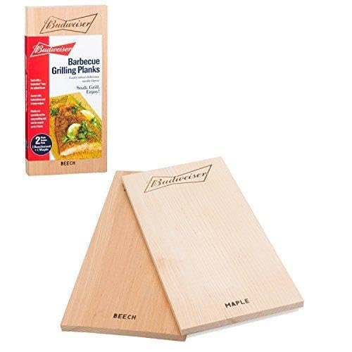 Budweiser Grilling Planks- Set of 2, BBQ Grill Planks - Infused Smoky Maple & Beechwood - All Natural