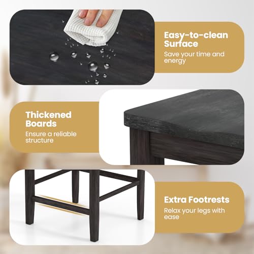 GOFLAME Butaco Set de 2, Sillas de Comedor de 24” con Respaldo Alto y Reposapiés, Sillas de Pub de Madera con Estructura de Madera de Caucho, Gris Oscuro miniatura 6