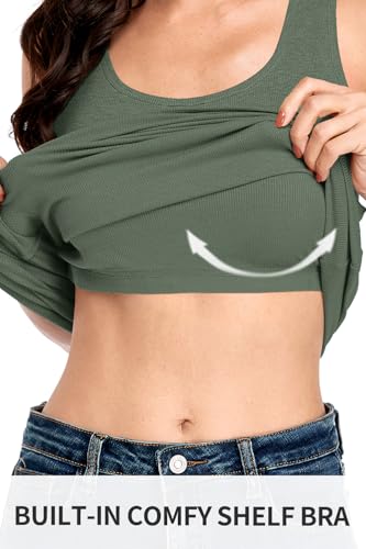 Image of ALove Womens Extra Long Tank Tops with Shelf Bra Ribbed Camisoles Undershirts