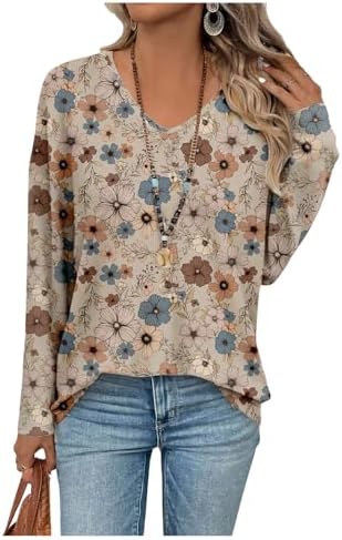 SHENHE Women's Plus Size Vintage Floral Long Sleeve Tshirt V Neck Graphic Casual
