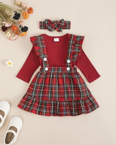 Image of Newborn Baby Girl Clothes Toddler Long Sleeve Ruffle Romper Top Infant Skirt Set Little Girl Overall Dress