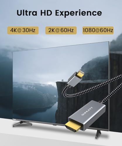 Cable Mini DisplayPort a HDMI de nailon trenzado de alta resistencia compatible con 4K Ultra HD 3
