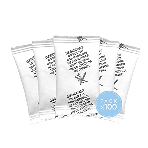 Bolsas antihumedad PACK 100 bolsitas de Silica de Uso Alimentario / Bolsa de Gel Silice secantes atrapa humedad desecante para armarios, zapatos , electrónica, alimentos , ropa.