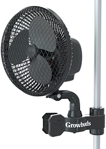 Growbuds 6 Inch Oscillating Clip-On Fan For Grow Tents, Quiet Variable 2-Speed Settings, Humidity-Resistant Motor, Fully Adjustable Sturdy Clip