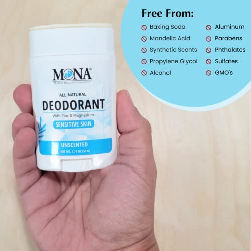 Image of MONA BRANDS All Natural Deodorant For Women & Men | For Sensitive Skin | No Aluminum or Baking Soda | (UNSCENTED 1.76 Oz)