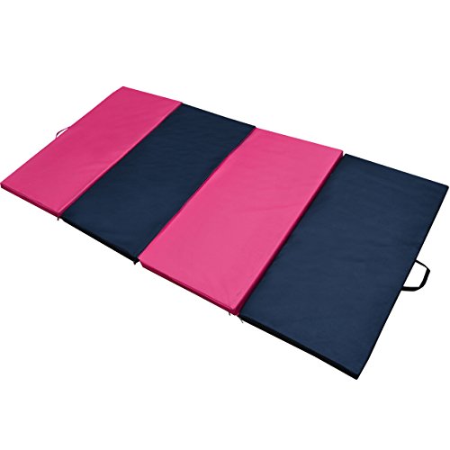 BenefitUSA 4 Foldable Folding Panel Gym Gymnastics Exercise Yaga Mat Pad Black and Pink Color (Size 4'x8'x2)
