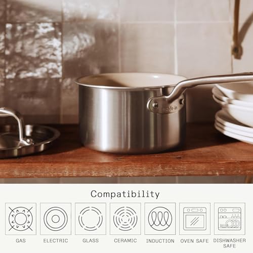 Image of Made In Cookware - 5 Pc Ceramic Non Stick Cookware Set (Stainless Handle) - 5 Ply Clad - Includes Ceramic Non Stick Frying Pan, Saucepan and Saucier with Lid - Professional Cookware